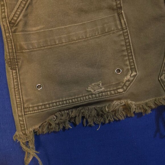 Free People Distressed Olive Cargo Mini Skirt W/ Frayed Hem - Picture 2 of 5